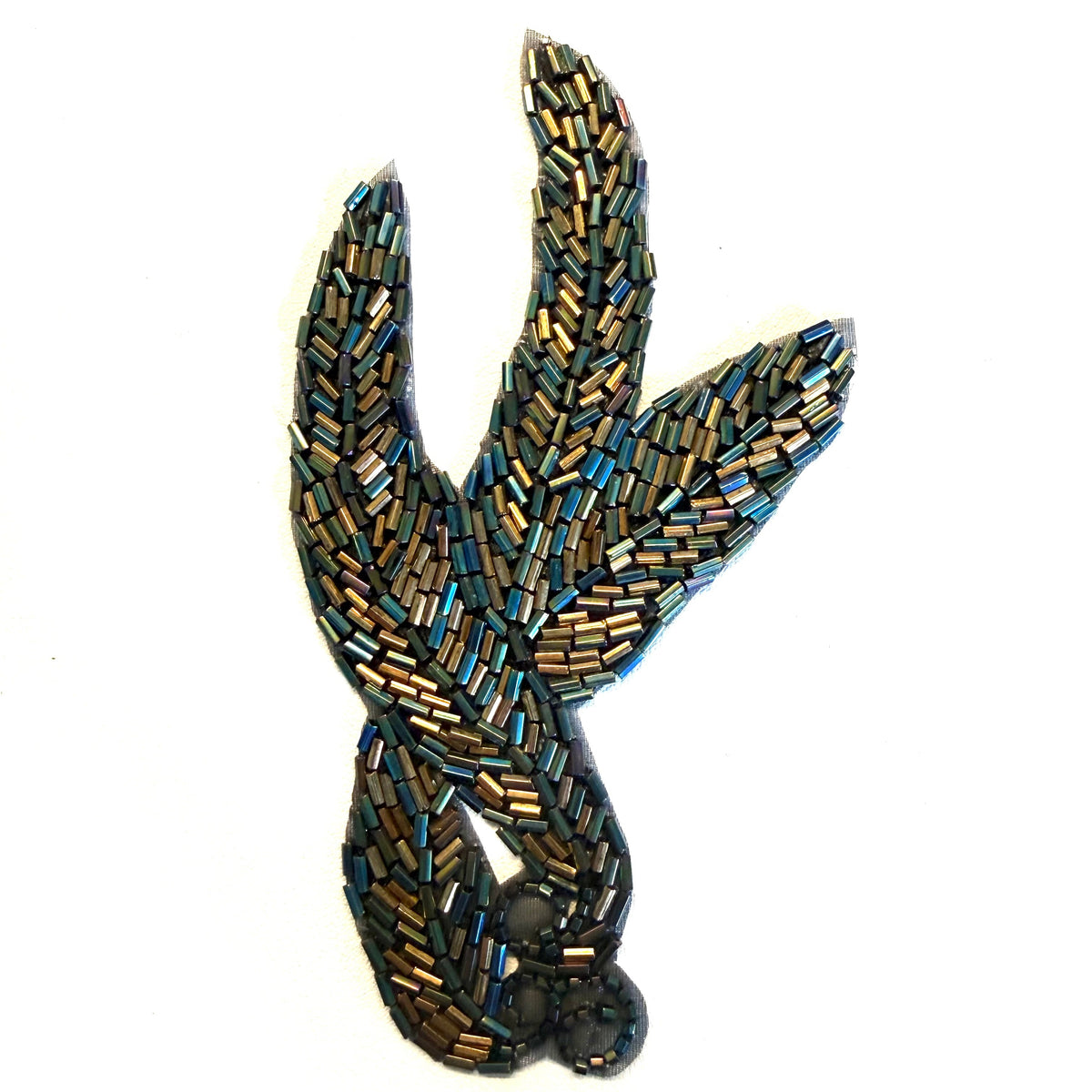 Black Leaf Twist Appliqué with Metallic Bugle Beads, 6" x 3"