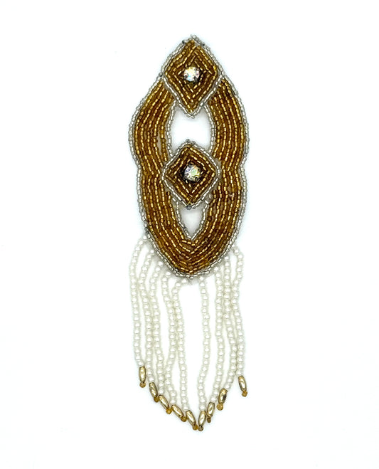Epaulet Oval Shaped -Gold/Silver/White Beads - Two lazer Rhinestones 6"x 2”