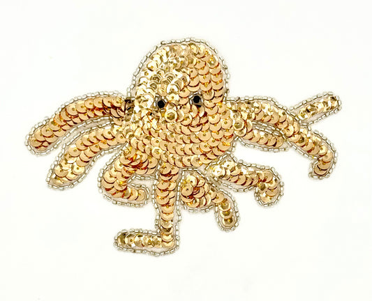 Octopus with Gold Sequins and Silver and Black Beads 4.75” x 3.25”