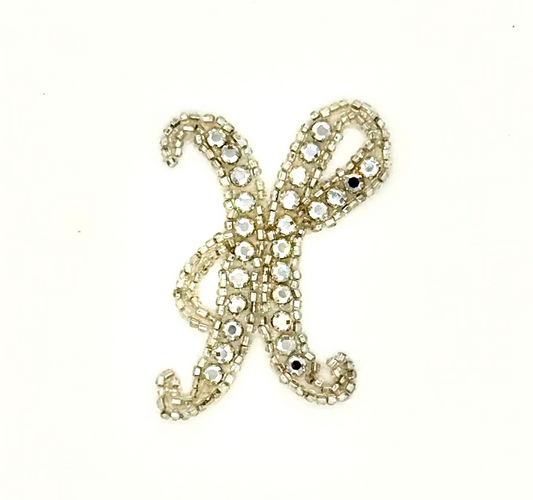 3” Letter H Appliqué - Silver Beads - Rhinestones