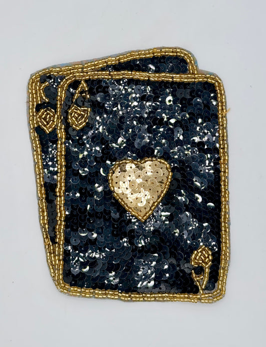 Playing Cards - Blackjack - with Black and Gold Sequins and Gold Beads 6.5” x 5.5"