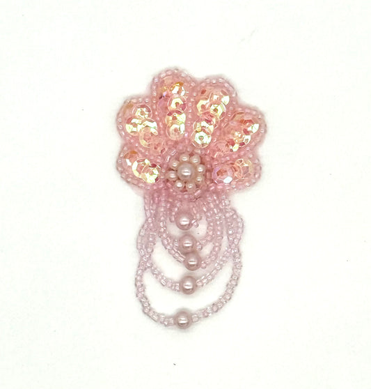 Epaulet Flower - Pink Sequins - Pink Beads 2.75" x 1.5"