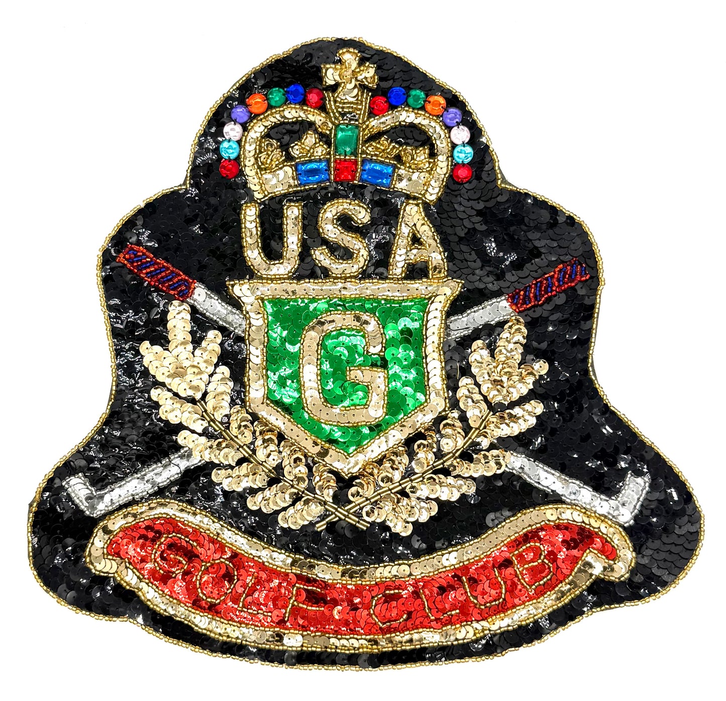 Golf Club USA Patch -Choice of two Variants - Multicolored Sequins - Glass Bead - Rhinestones 11" x 11"
