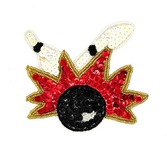Bowling Ball and Pins - Sequins - Glass Beads 4.5" x 4"