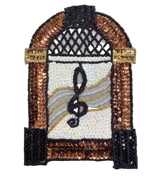 Juke Box Appliqué - Multicolored Sequins Glass Beads 6.5" x 4.25"