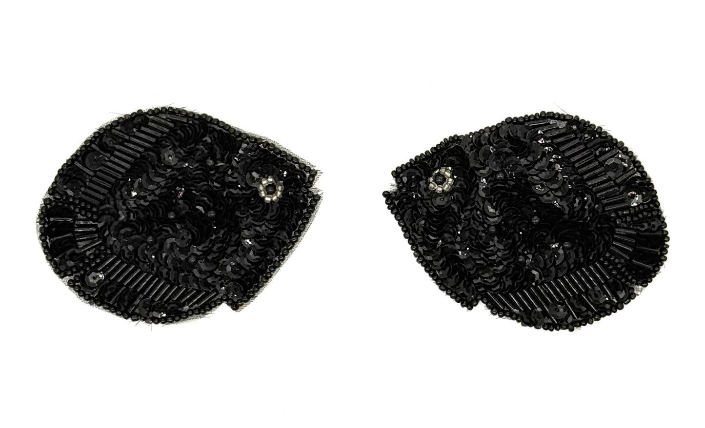 Fish Pair Appliqué - Black Sequins/Beads 3" X 2.5"
