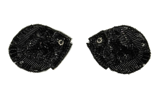 Fish Pair Appliqué - Black Sequins/Beads 3" X 2.5"