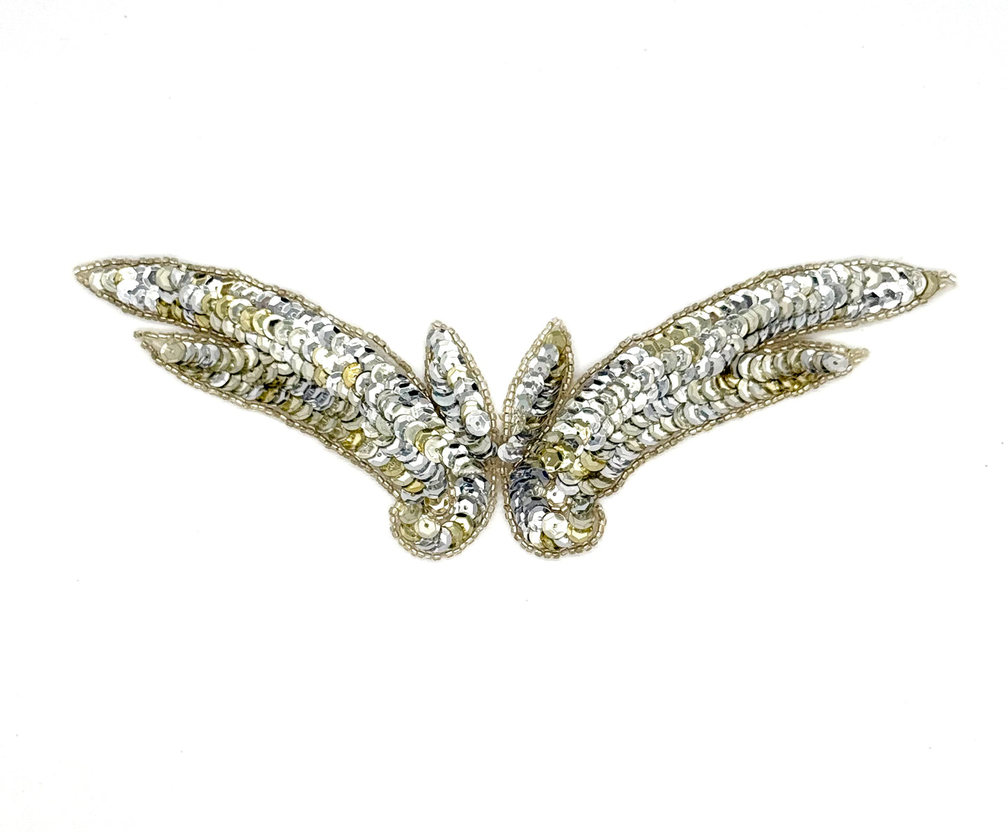 Design Motif Wing - Silver Sequins - Silver Beaded Trim 9" x 3"