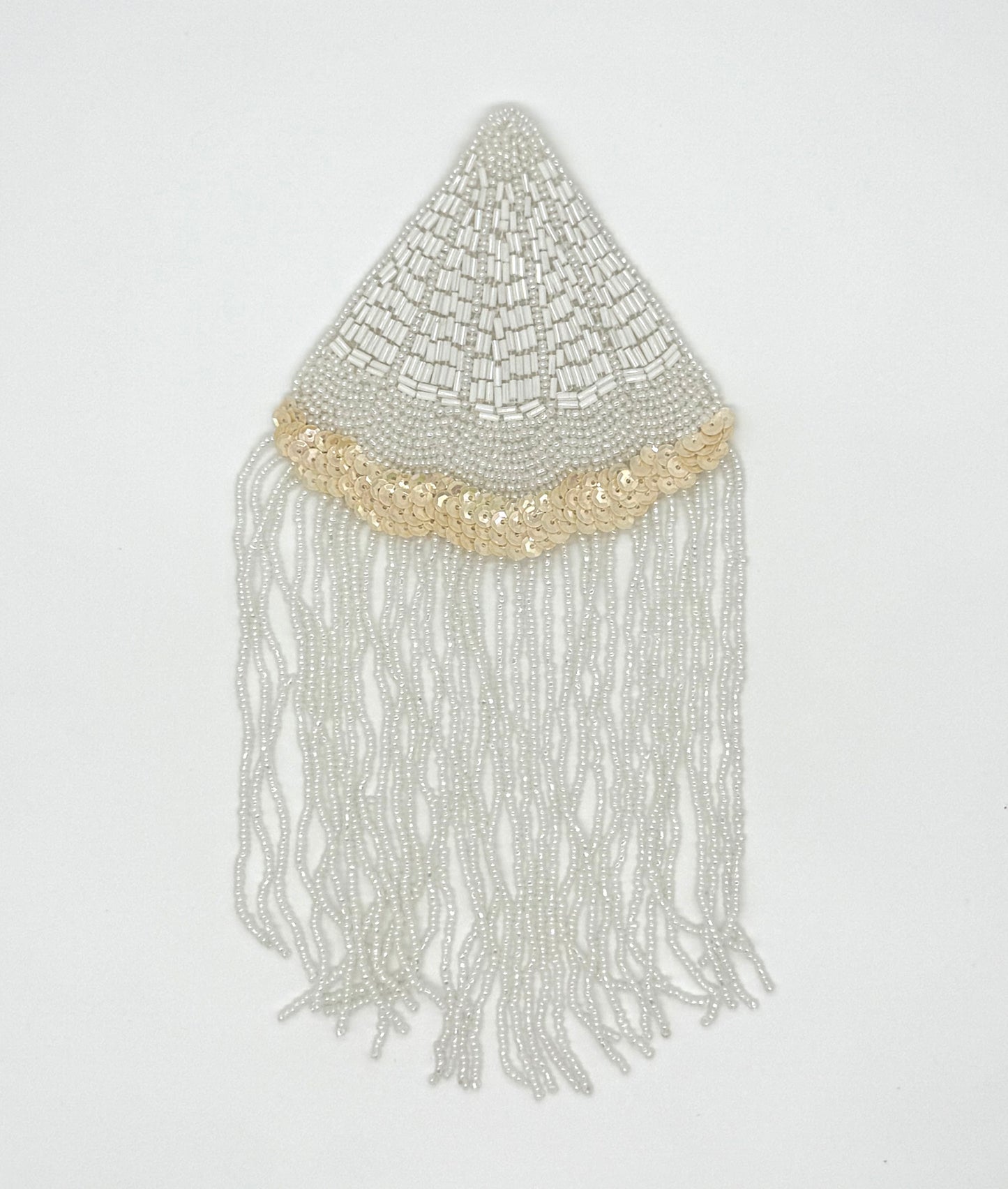 Charretera - Lentejuelas Beige Cuentas Blancas 22.86 cm x 11.43 cm