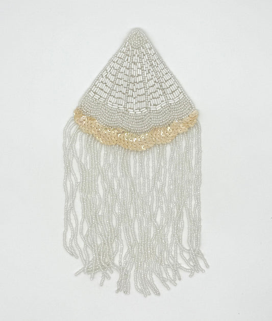 Epaulet - Beige Sequins White Beads 9" x 4.5"