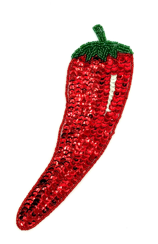Chile con lentejuelas rojas, verdes y blancas y cuentas rojas y verdes 20.32 cm x 6.35 cm