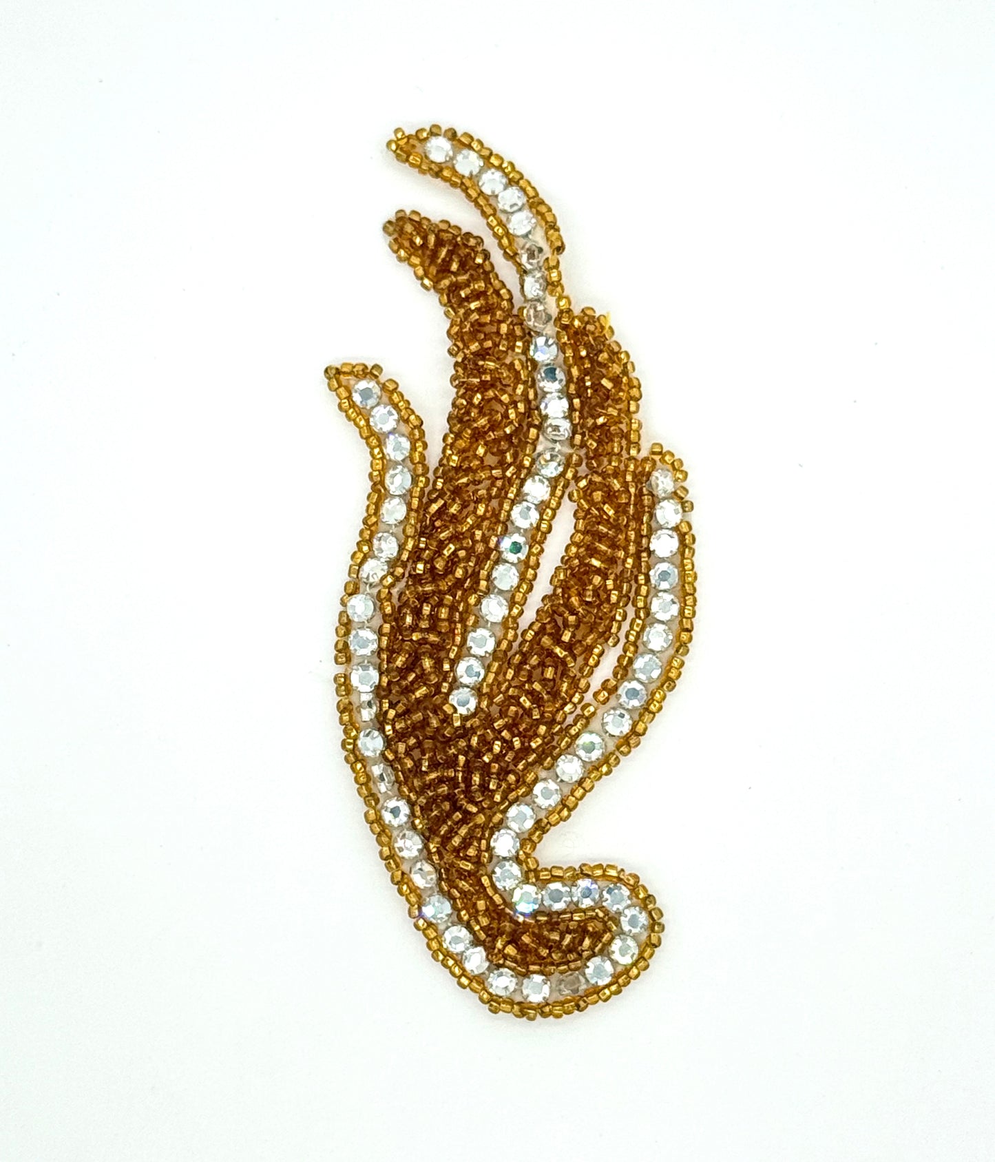 Designer Vintage Leaf Motif with Raised Gold Beads and Many High Quality Rhinestones 6" x 3"