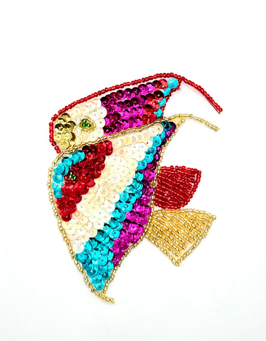 Two Fish Swimming with Multi-Colored Sequins and Beads 4.25" x 3.5"