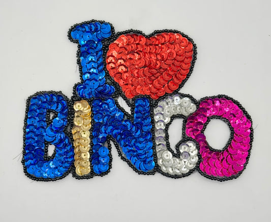 "I Love Bingo" with MultiColored Sequins and Black Beads 5.5" x 4"