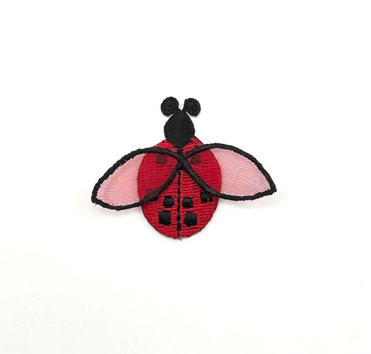 Red and Black Embroidered Ladybug with Sheer Red Wings 1.75" x 1.5"