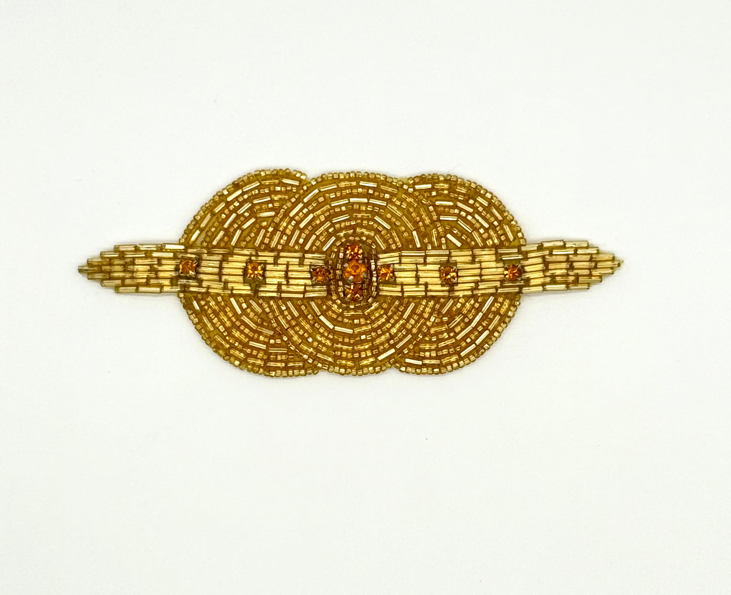 Designer Motif Triple Circle - Gold Beads - AP Rhinestones 5”x 2”
