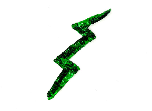 Lightning Bolt Appliqué - Emerald Green Sequins 8” x 2”