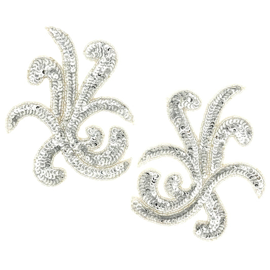 Silver Swirl Motif Appliqué Pair, 5.75" x 4.5"
