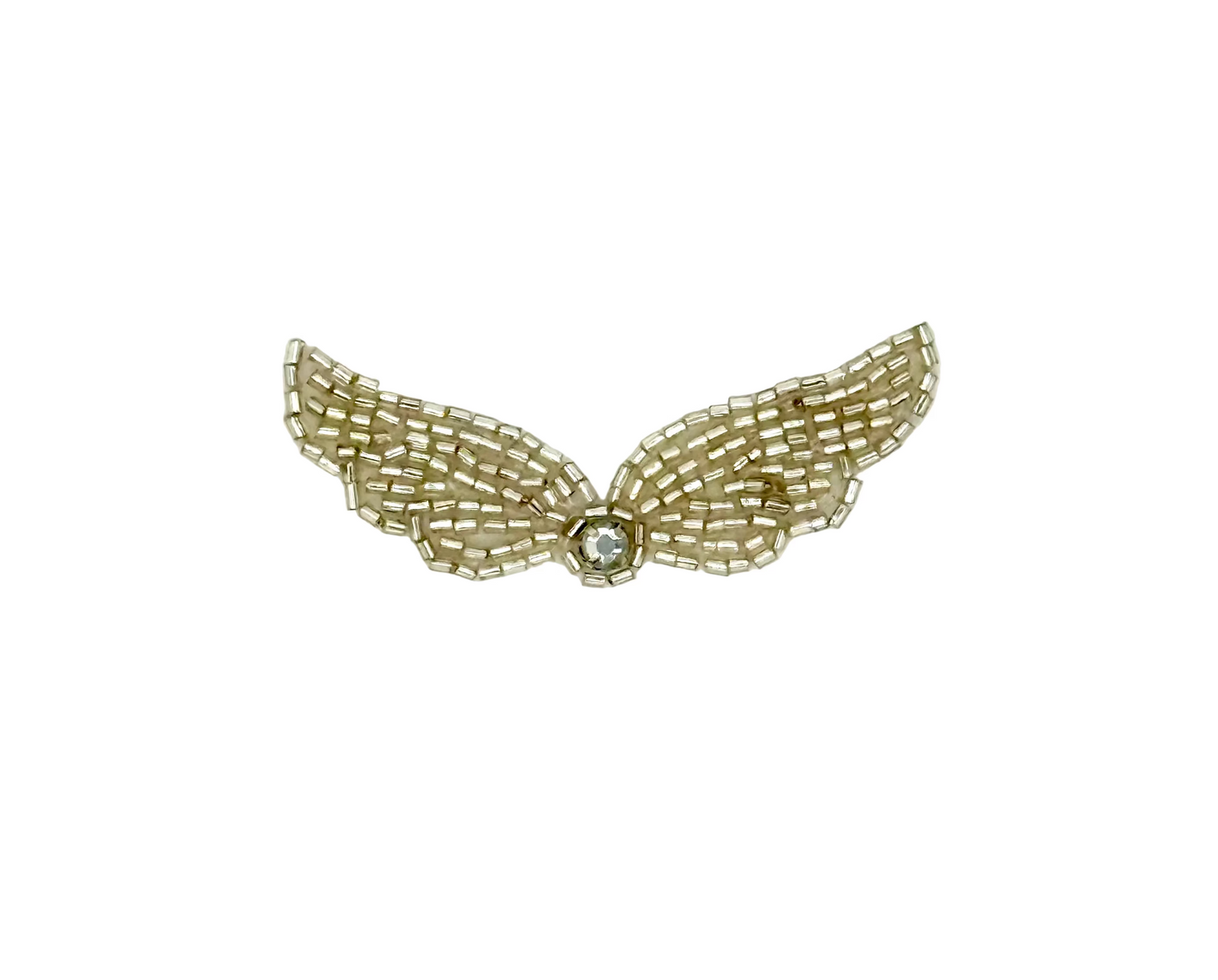 Designer Motif Wing Shaped with Silver Beads and Rhinestone 2.75" x 1"