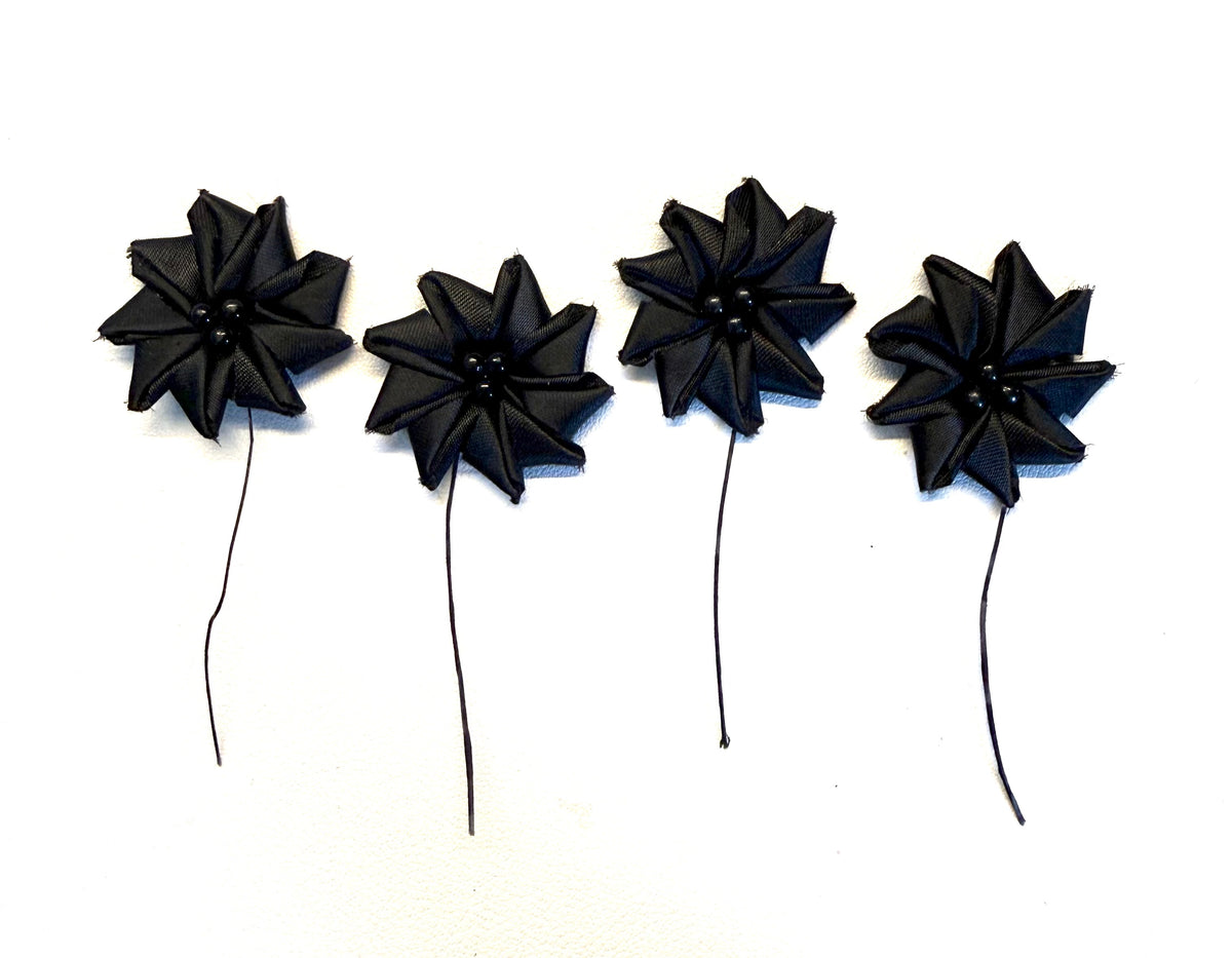 Juego de 3 flores negras de 2,5 cm x 7,5 cm