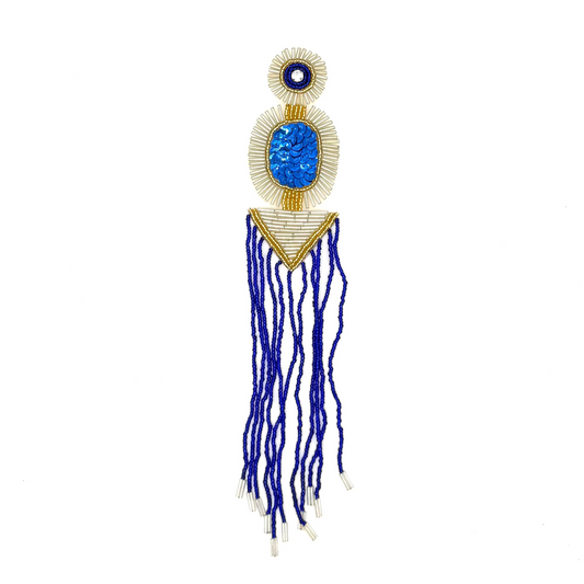 Epaulet - Blue Sequins -  Blue/Silver/Gold Beads - Rhinestone 10”x 2”