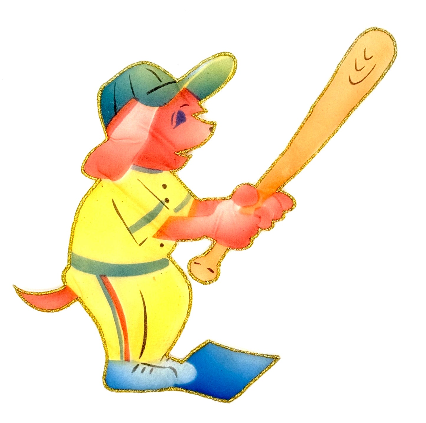 Dog Baseball Player with Bat - Puff Textured Appliqué 7" x 6.5"