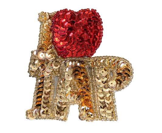 "I Heart (Love) Tap" Appliqué - Gold/Red Sequins - Glass Beads 3" x 3"