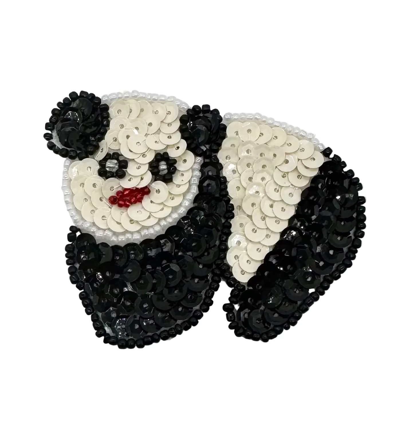 Sequined panda design on a white background