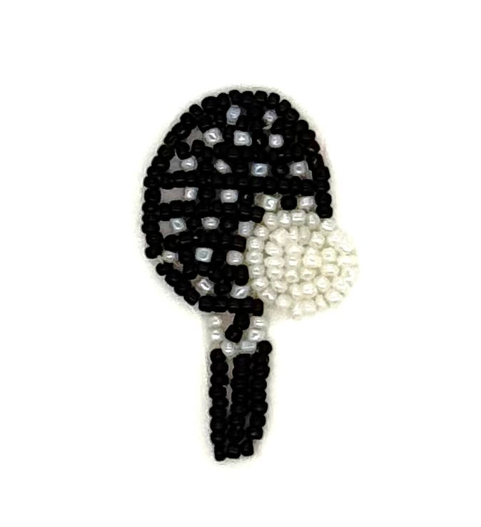 Tennis Racquet - Black/White Beads  2" x 1.25"