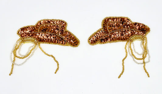 Cowboy Hat and Rope - Bronze and Gold 4" x 4” - Choice of Pair or Single