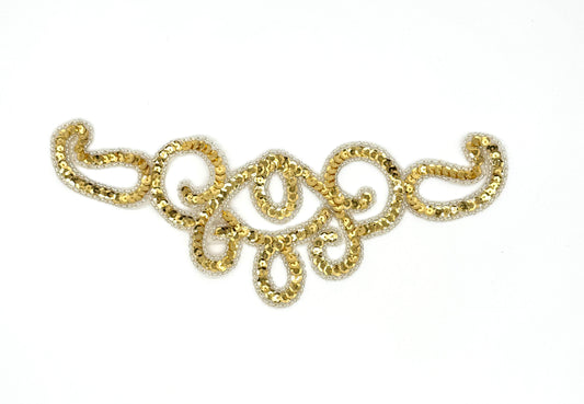 Designer Motif Neckpiece - Gold Sequins - Silver Beaded Trim 10”x 5”