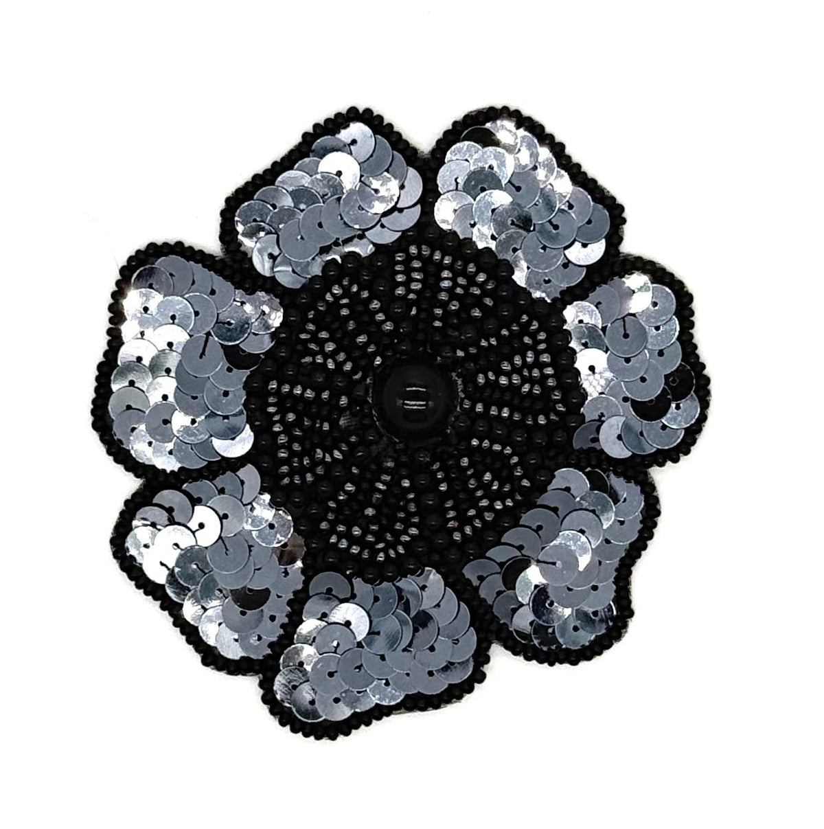 Charcoal Sequin & Bead Flower Appliqué 3.5"