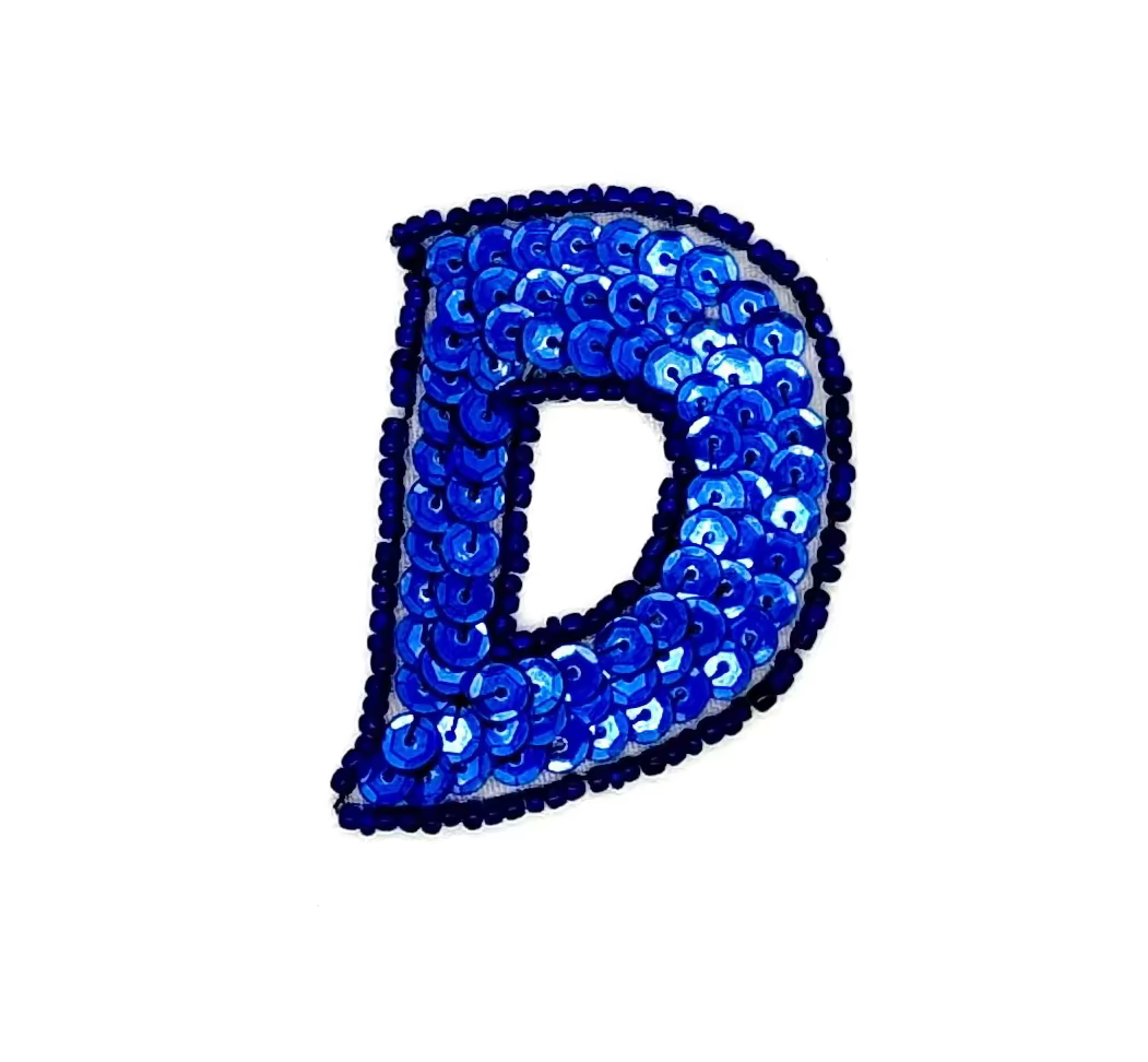 2.25” Letter Appliqué - Blue Sequins/Beads - Choice of Letter C/D/U