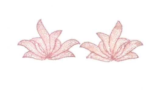 Par de hojas con lentejuelas iridiscentes rosadas de 7" x 5"