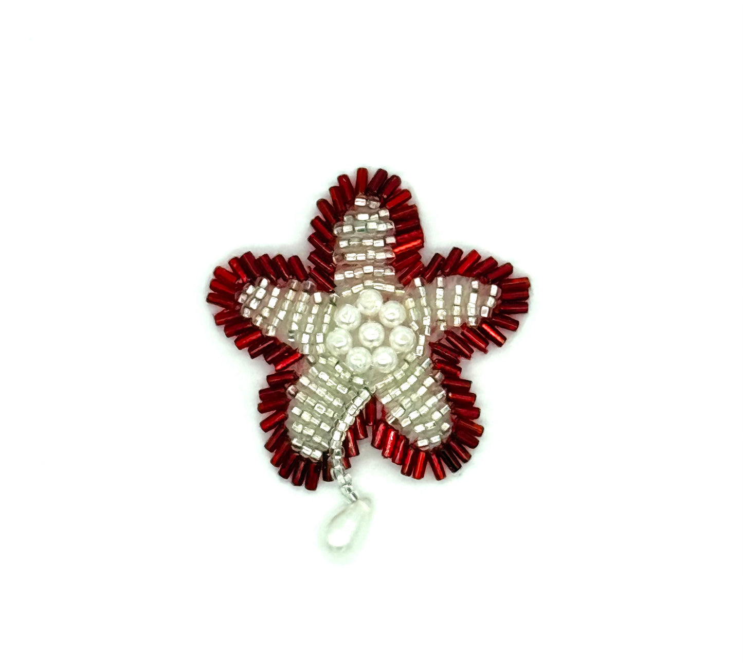 Flor para hombrera cuentas rojas/plateadas - Perlas 2.5" x 2"