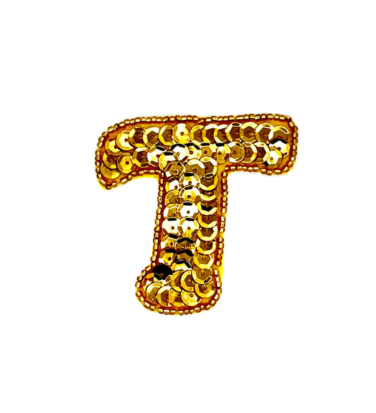 2.5” Letter T Appliqué -Gold Sequins/Beads