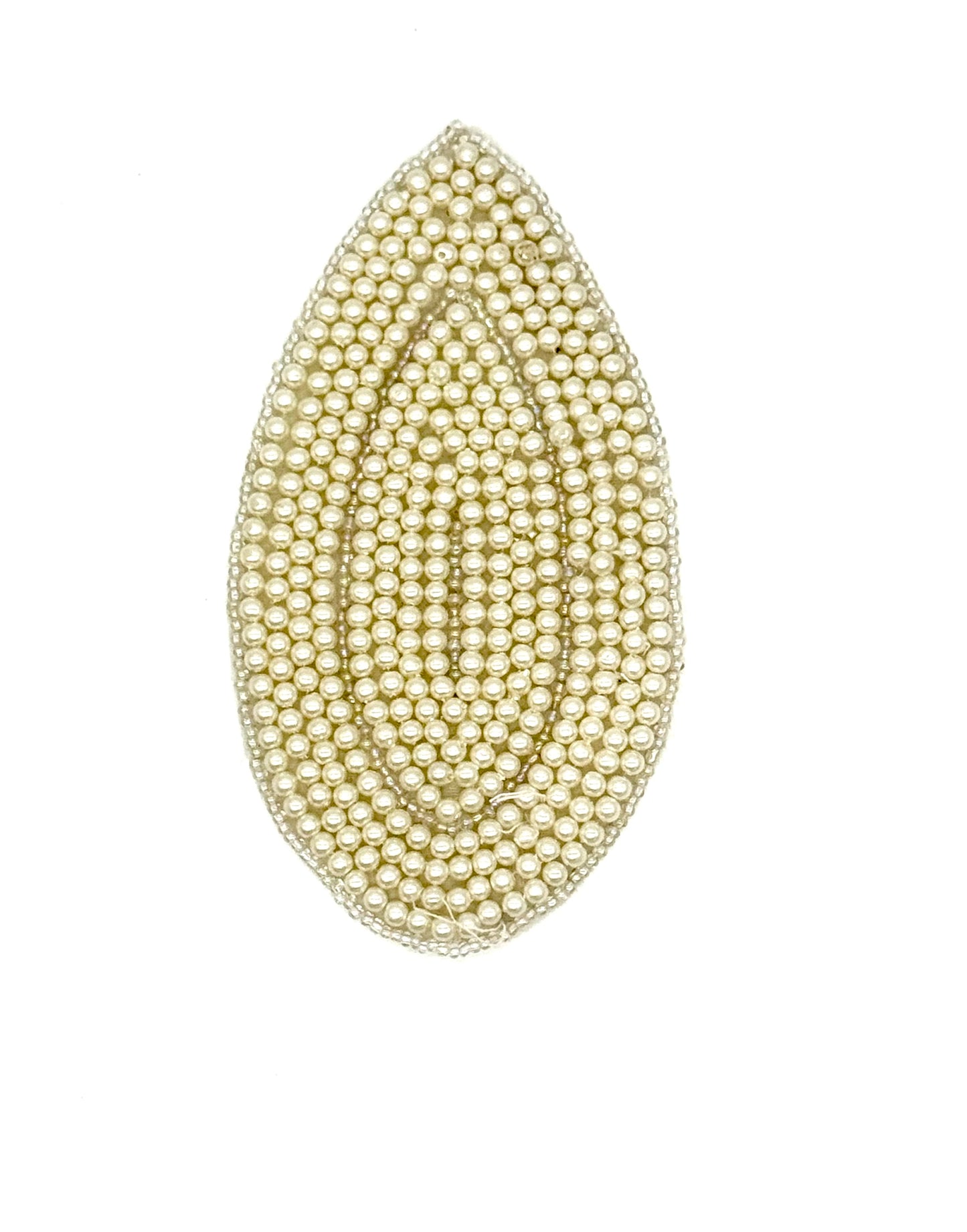 Designer Motif Leaf Shaped White Pearl Applique 5" x 3"