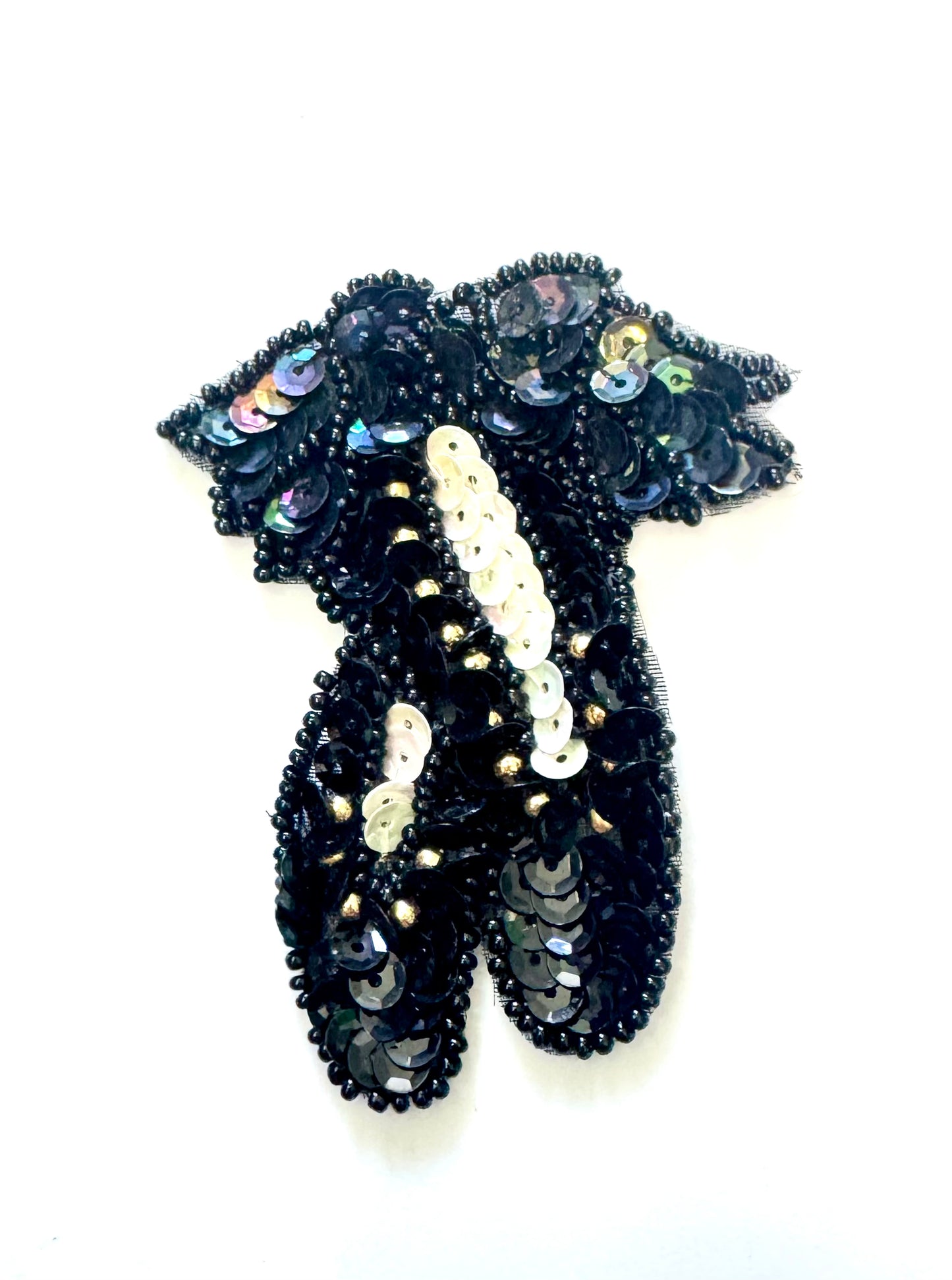 Zapatillas de Ballet con Lentejuelas Negras, Moonlite y Blancas Iridiscentes y Cuentas Negras y Doradas de 3.25" x 2.50"