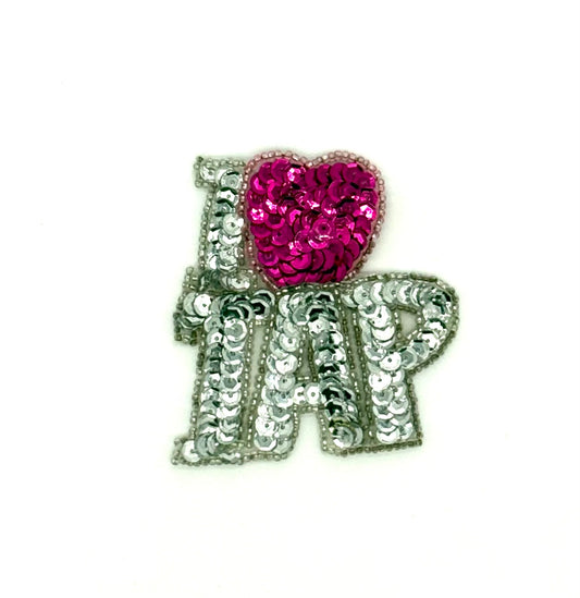 "I Love Tap" Appliqué - Silver Sequins - Glass Beads 3"X 2.75"