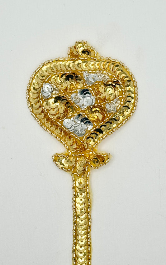 Royal Scepter with Gold and Silver Sequins and Gold Beads 9.5" x 2.25"