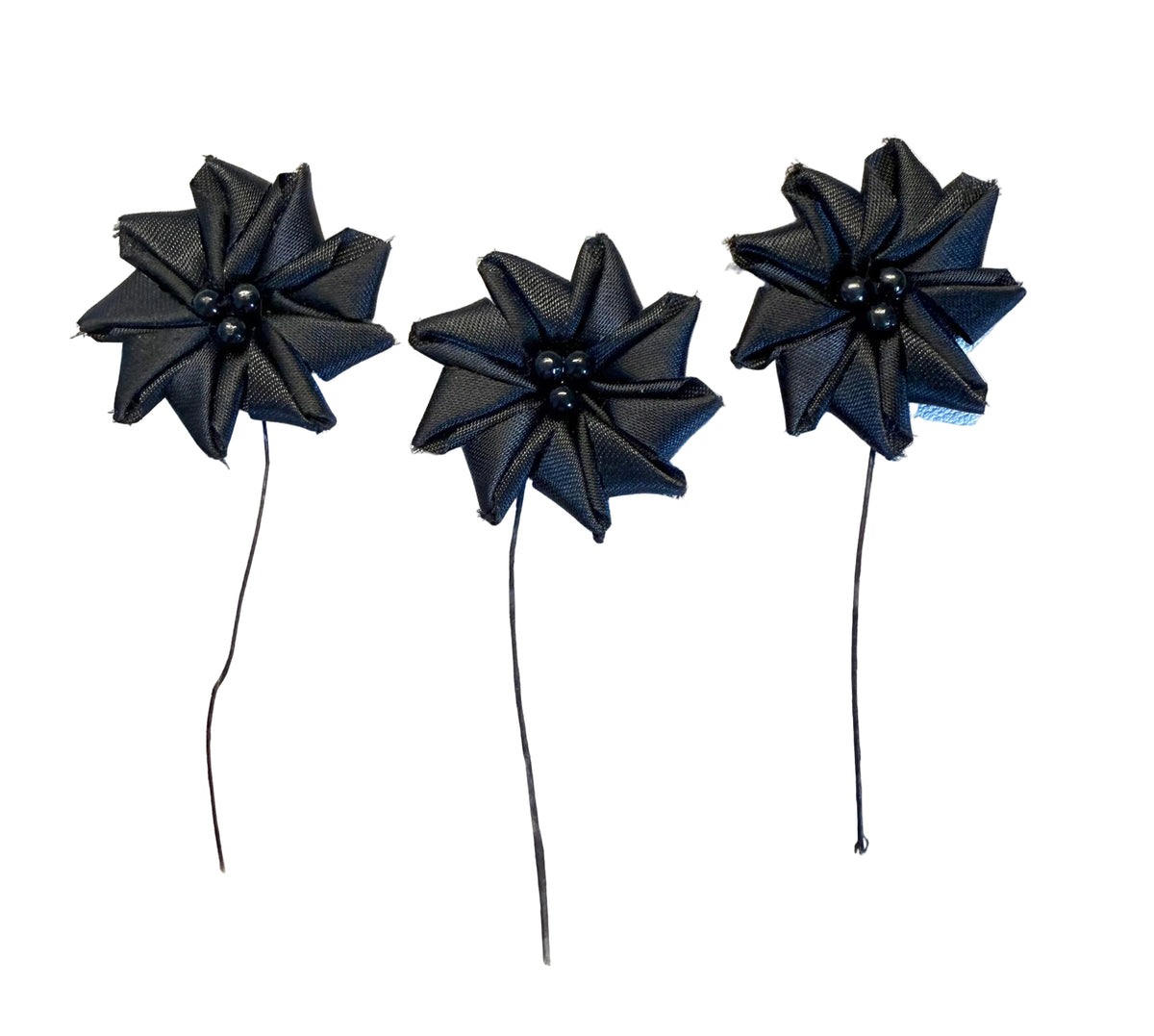 Juego de 3 flores negras de 2,5 cm x 7,5 cm