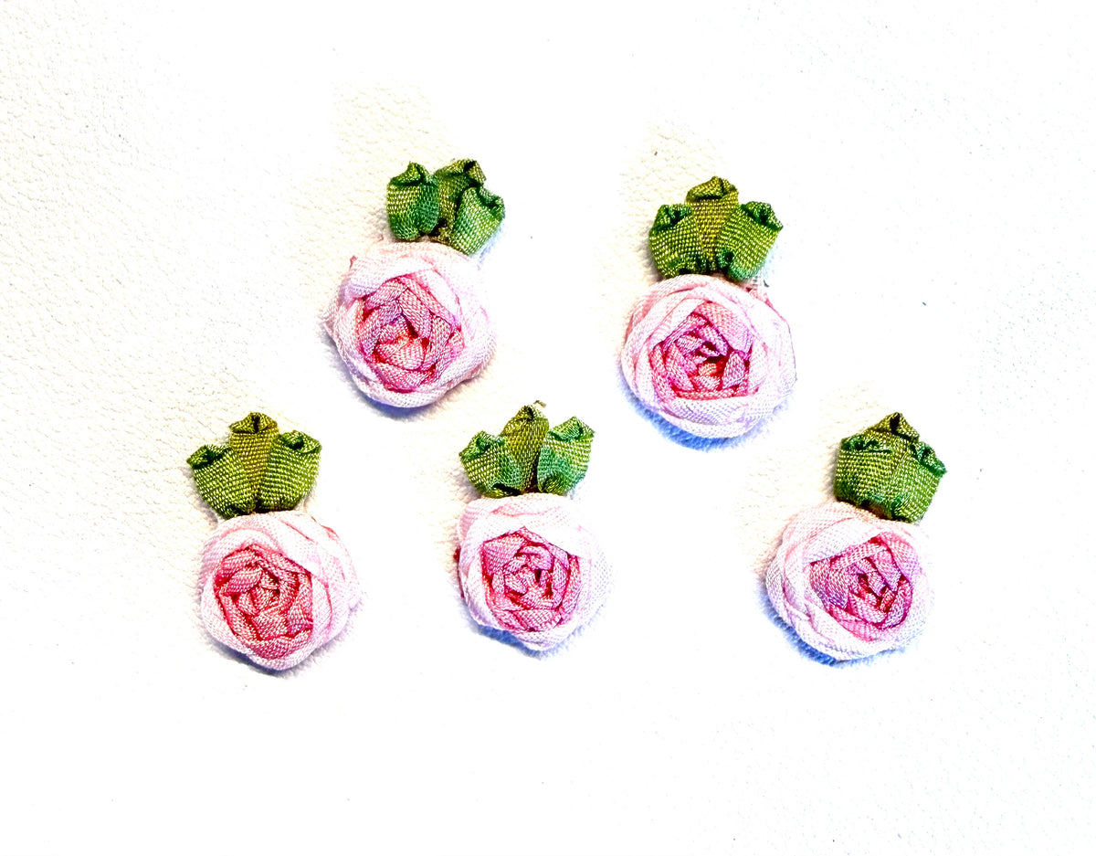 Pink Flower Embellishment Set of 5, Light or Dark Pink Center, 0.75 in