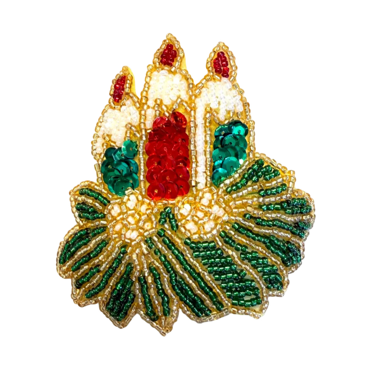 Velas para Navidad con lentejuelas y cuentas de acebo 6.25” x 5.75”