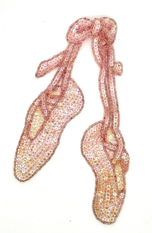 Ballet Slippers - Iridescent Pink Sequins - Glass Beads 9.75" x 5.5"