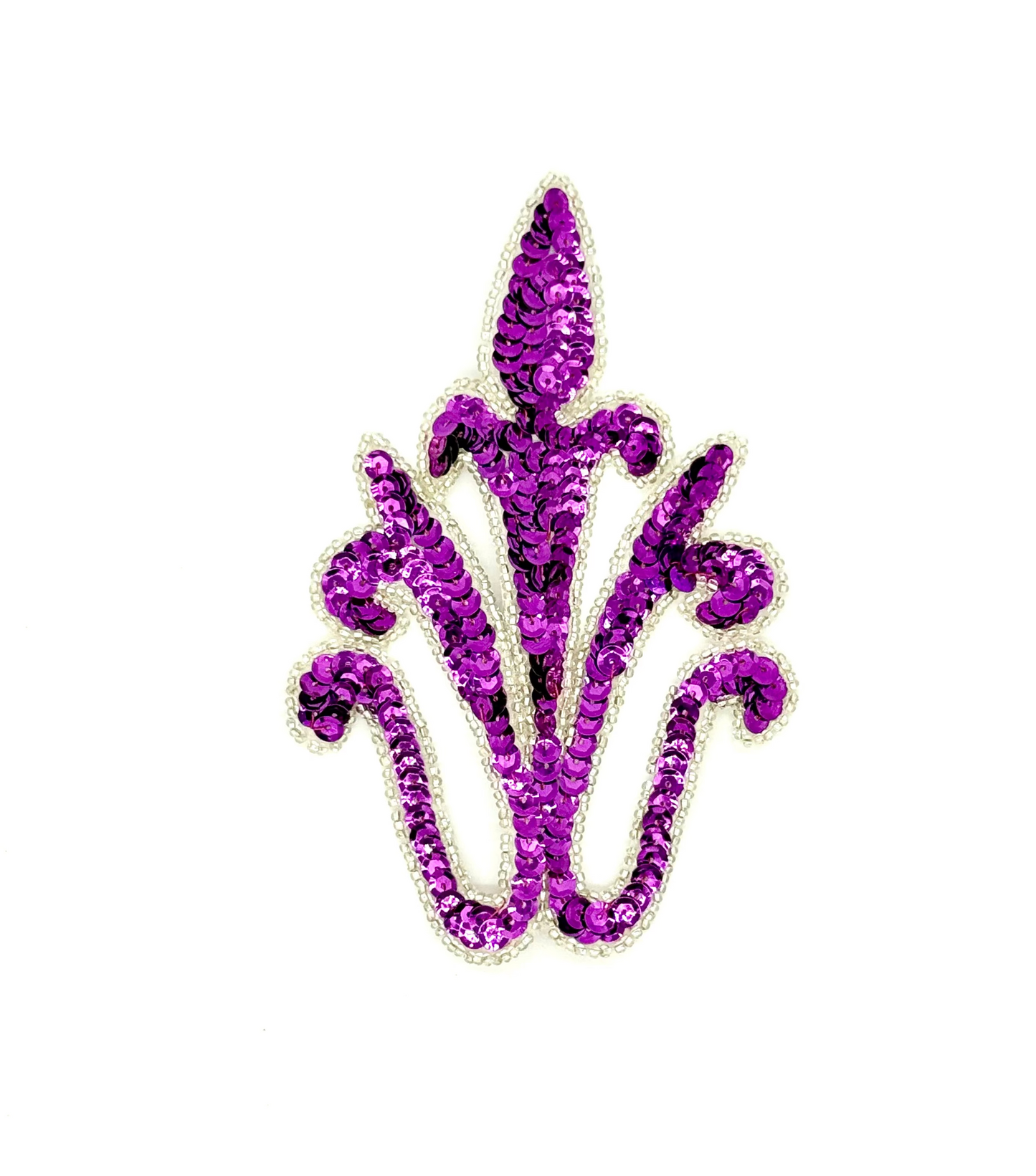 Designer Motif - Dark Fuchsia Sequins - Silver Beaded Trim 6.25" x 4"