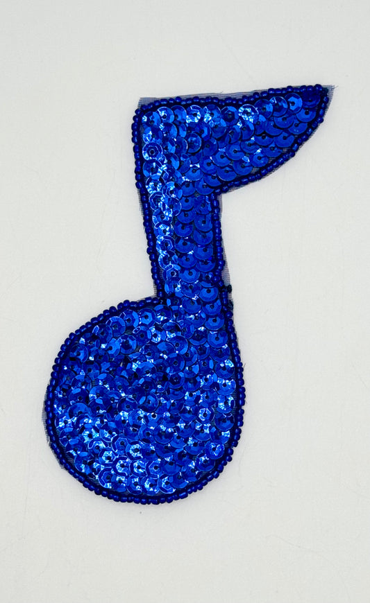 Single Note Appliqué with Royal Blue Sequins and Beads 4" x 3"