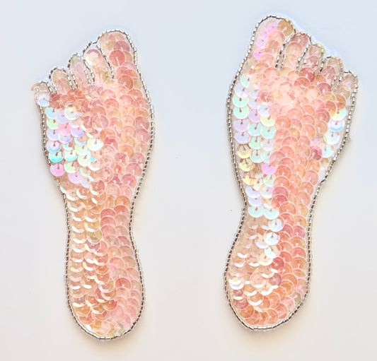 Feet Pair With Light Pink Sequins 5" x 2"