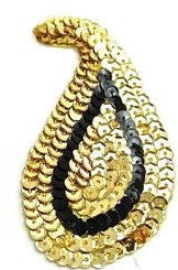Design Motif “Paisley Like” Pair with Gold and Black Sequin Pair 4.5" x 2.5"