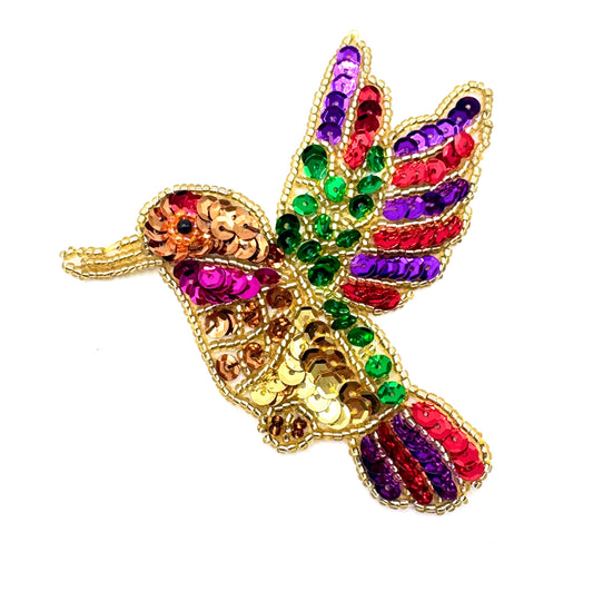 Hummingbird with Multi-Colored Sequins and Beads 5" x 5"