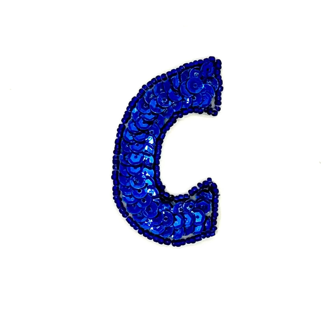 2.25” Letter Appliqué - Blue Sequins/Beads - Choice of Letter C/D/U